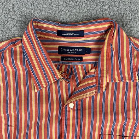 Daniel Cremieux Men's Orange Striped 100% Cotton Long Sleeve Button Up Shirt - Picture 3 of 16